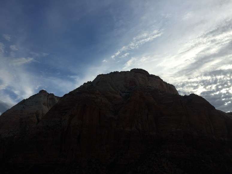 Amazing contrasts between sun/sky and giant features of Zion